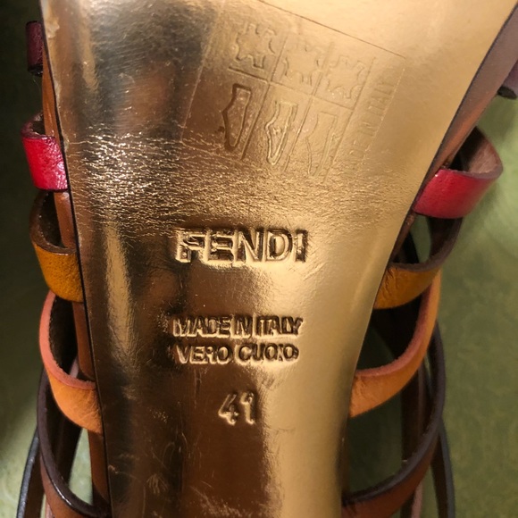 Fendi brown colorful strappy platform sandal mules heels | EU 41 US Women’s 9.5 - Picture 5 of 8